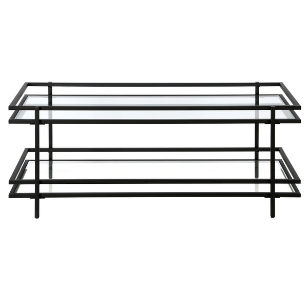 Homeroots 45" Black Glass And Steel Coffee Table With Shelf   521000