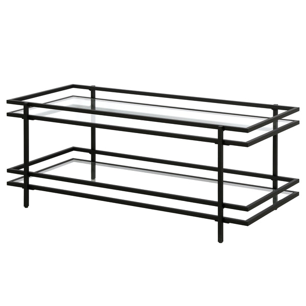 Homeroots 45" Black Glass And Steel Coffee Table With Shelf   521000