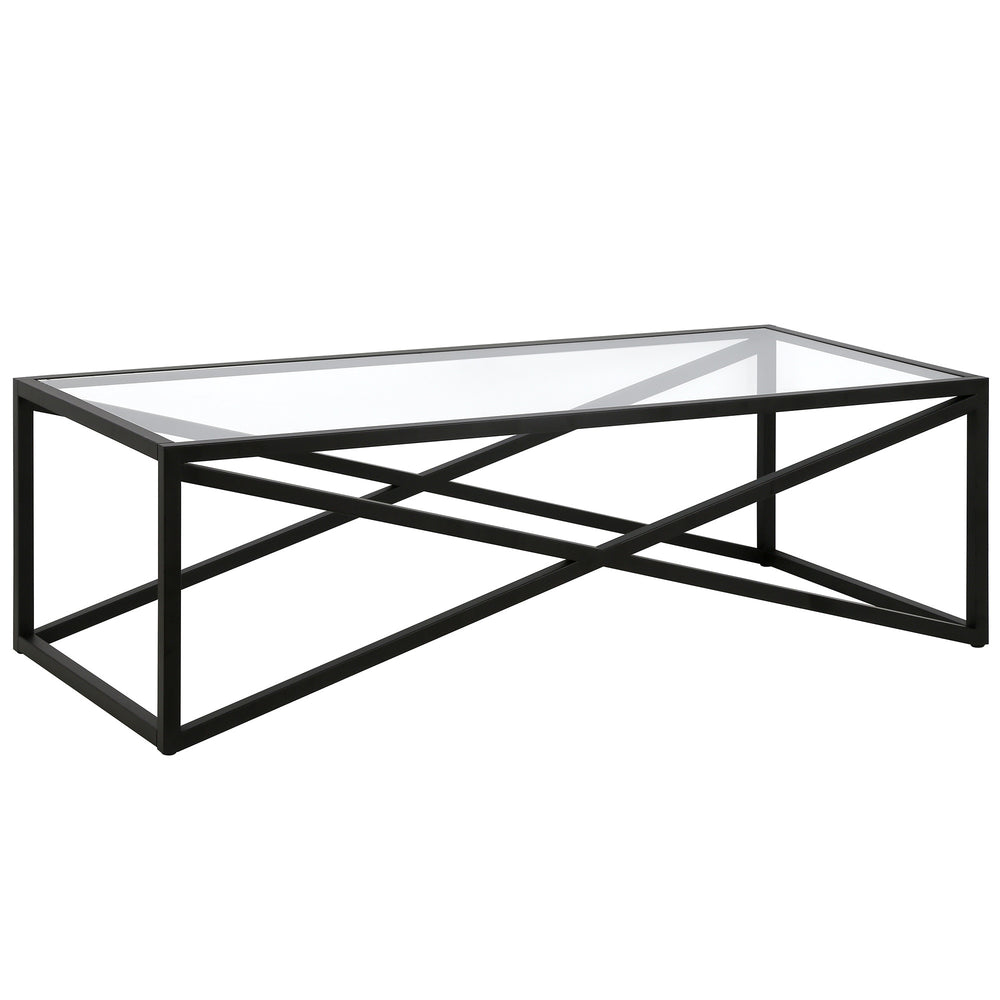 Homeroots 54" Black Glass And Steel Coffee Table   521001