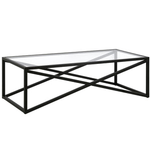 Homeroots 54" Black Glass And Steel Coffee Table   521001