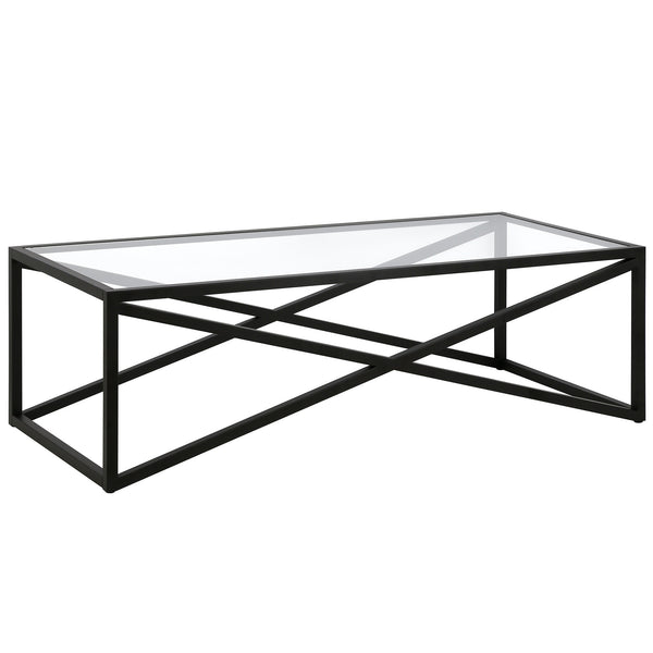 Homeroots 54" Black Glass And Steel Coffee Table   521001