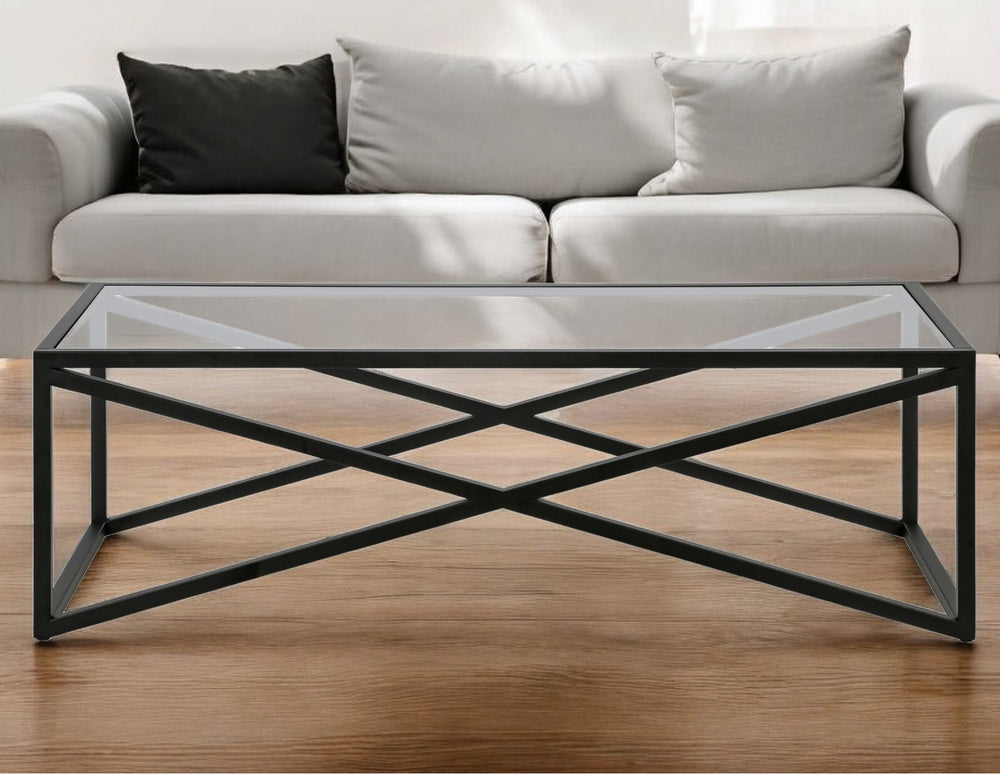 Homeroots 54" Black Glass And Steel Coffee Table   521001