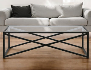 Homeroots 54" Black Glass And Steel Coffee Table   521001
