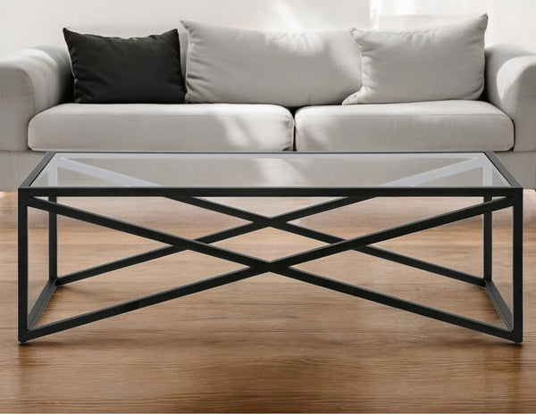 Homeroots 54" Black Glass And Steel Coffee Table   521001