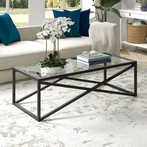 Homeroots 54" Black Glass And Steel Coffee Table   521001