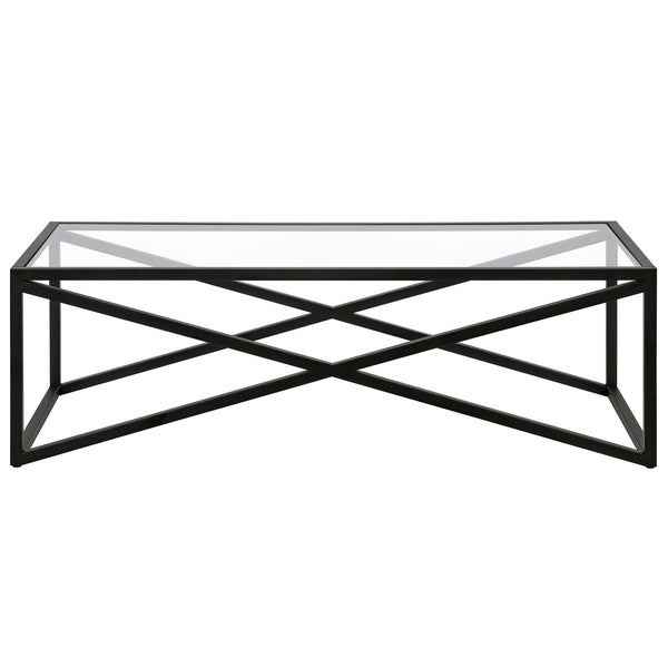 Homeroots 54" Black Glass And Steel Coffee Table   521001