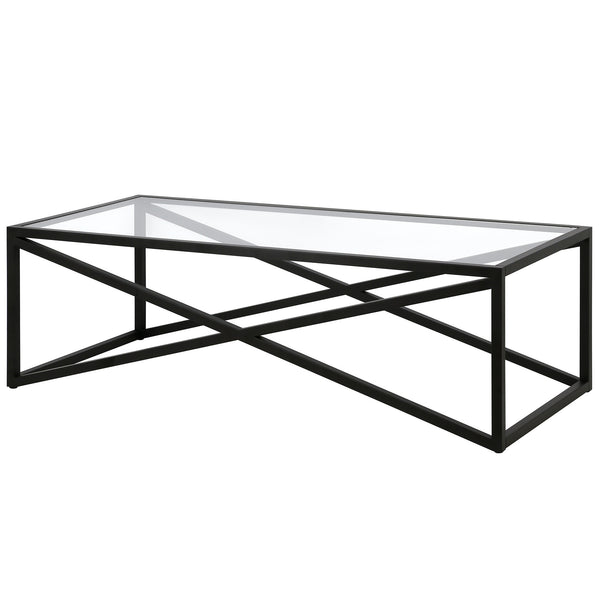 Homeroots 54" Black Glass And Steel Coffee Table   521001