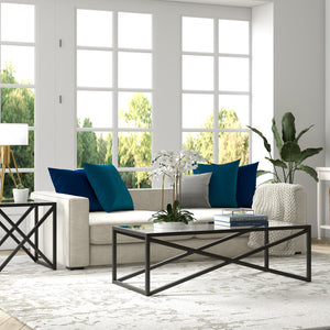 Homeroots 54" Black Glass And Steel Coffee Table   521001