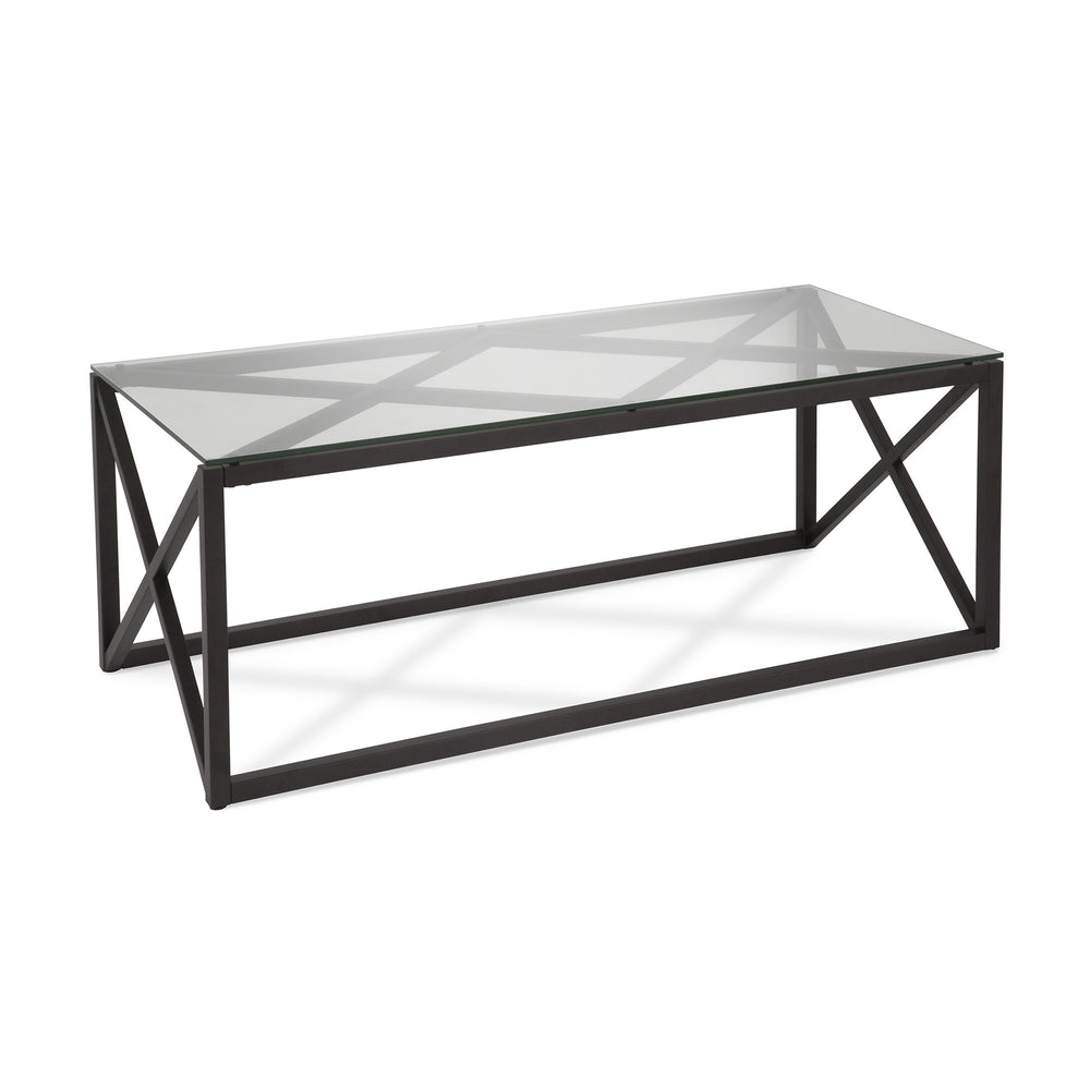 Homeroots 46" Black Glass And Steel Coffee Table   521004