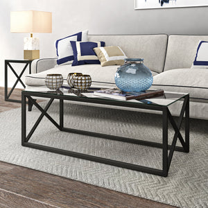 Homeroots 46" Black Glass And Steel Coffee Table   521004