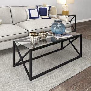 Homeroots 46" Black Glass And Steel Coffee Table   521004