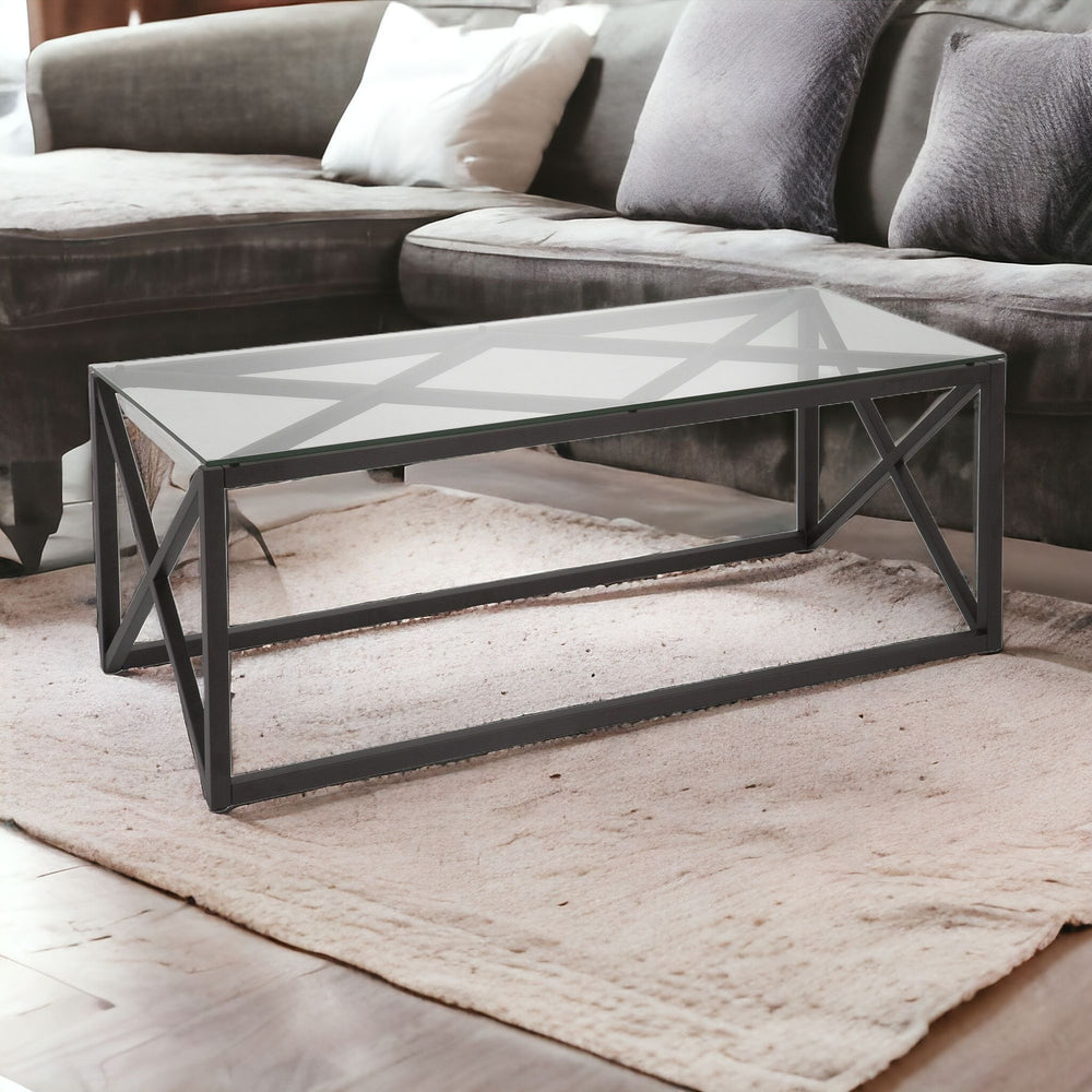 Homeroots 46" Black Glass And Steel Coffee Table   521004