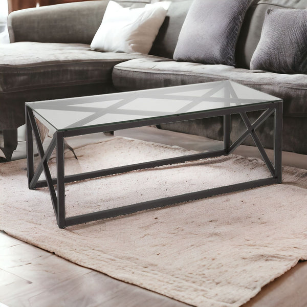 Homeroots 46" Black Glass And Steel Coffee Table   521004