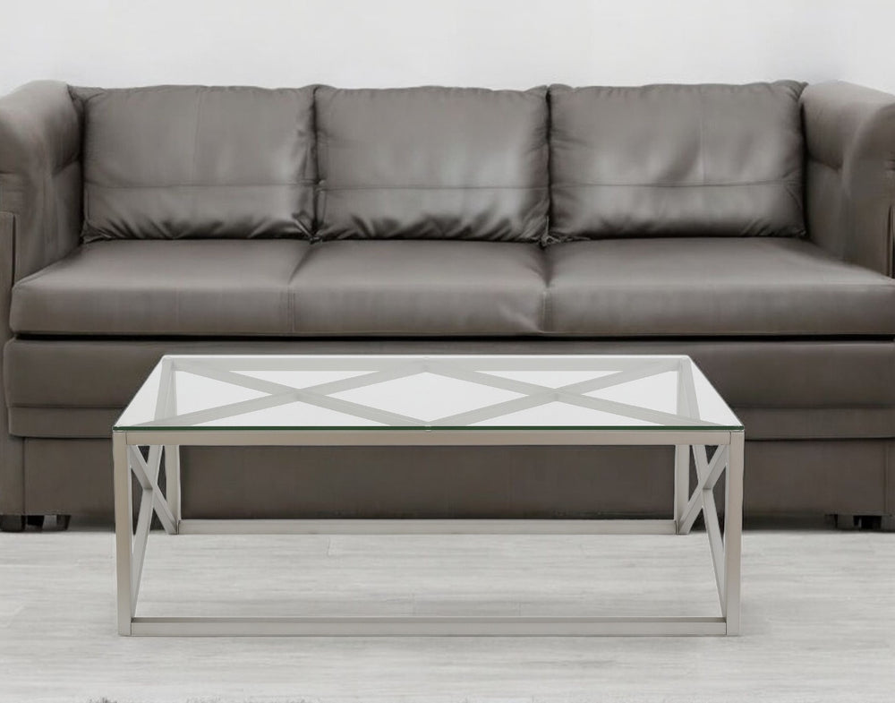 Homeroots 46" Silver Glass And Steel Coffee Table   521005