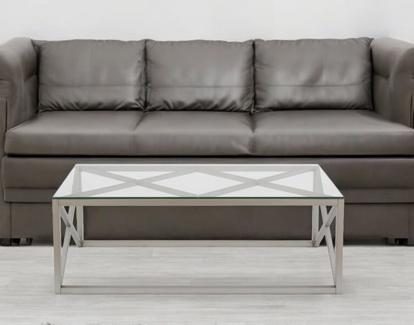 Homeroots 46" Silver Glass And Steel Coffee Table   521005