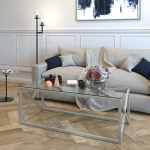 Homeroots 46" Silver Glass And Steel Coffee Table   521005