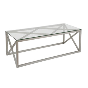 Homeroots 46" Silver Glass And Steel Coffee Table   521005