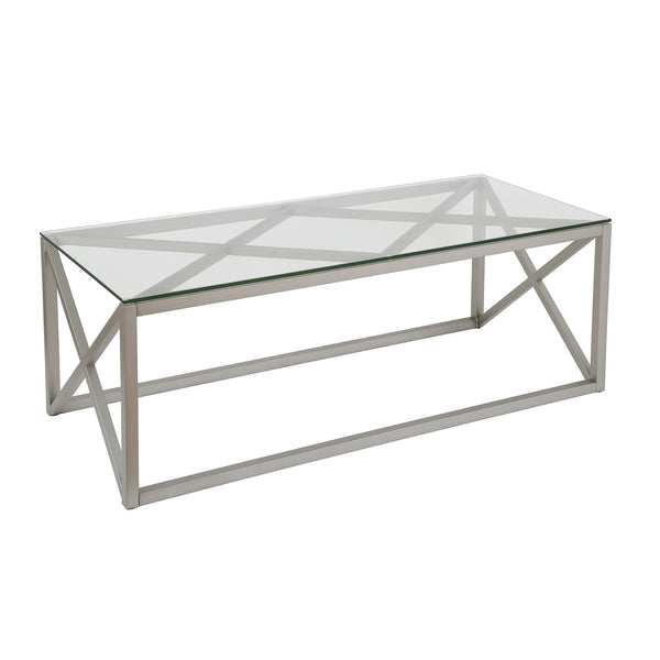Homeroots 46" Silver Glass And Steel Coffee Table   521005