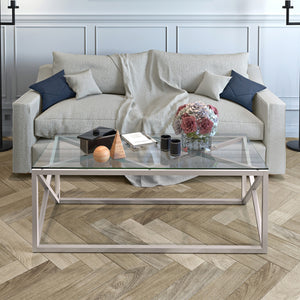 Homeroots 46" Silver Glass And Steel Coffee Table   521005