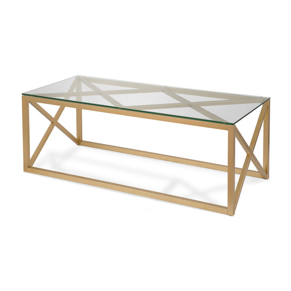 Homeroots 46" Gold Glass And Steel Coffee Table   521006