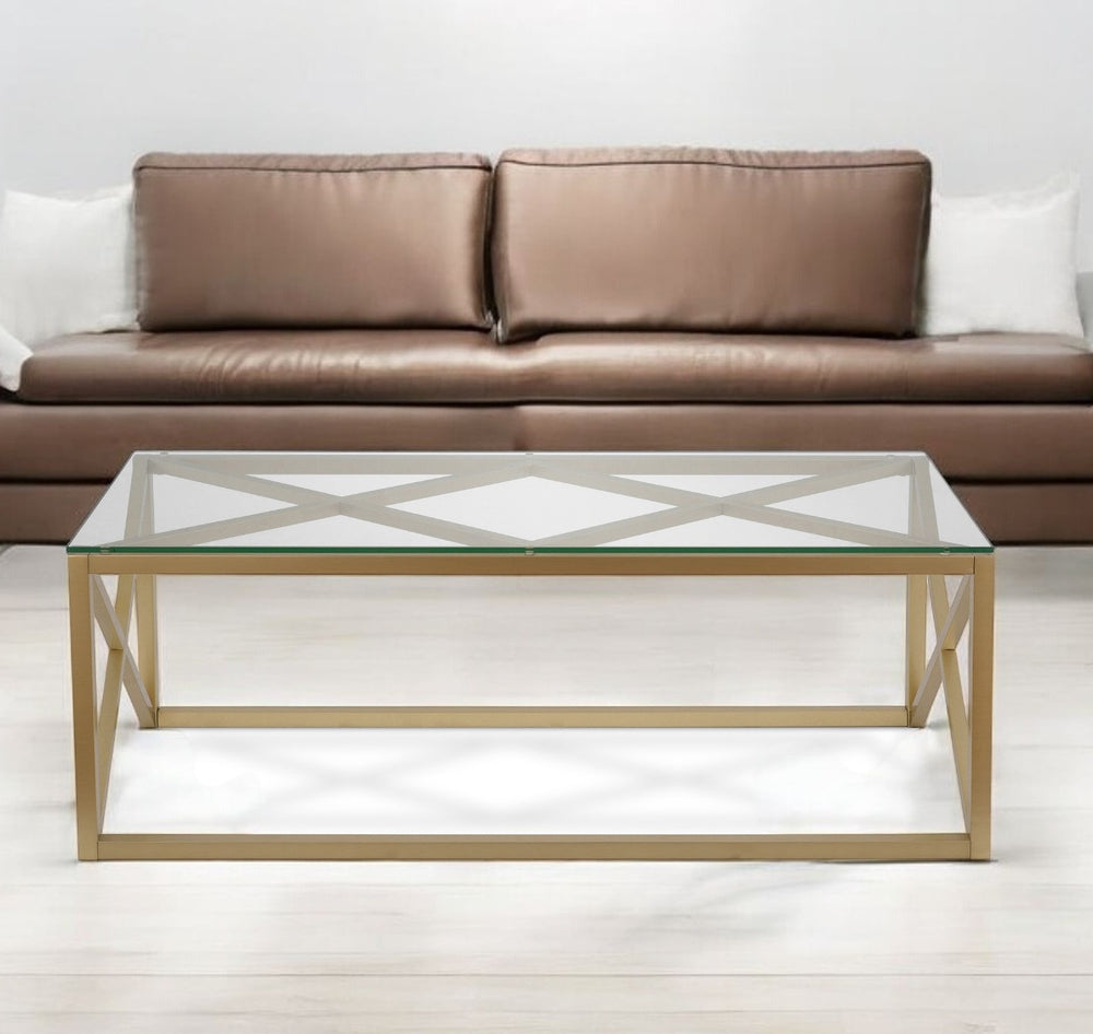 Homeroots 46" Gold Glass And Steel Coffee Table   521006