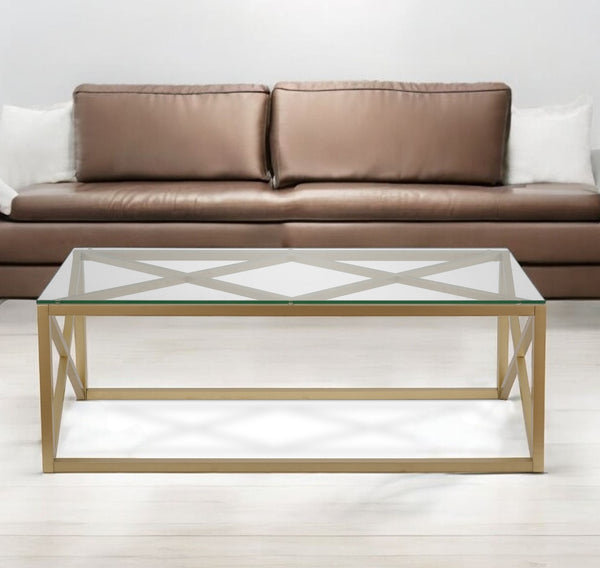 Homeroots 46" Gold Glass And Steel Coffee Table   521006