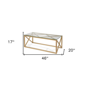 Homeroots 46" Gold Glass And Steel Coffee Table   521006