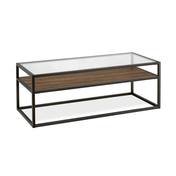 Homeroots 46" Black And Clear Glass And Steel Coffee Table With Shelf   521007