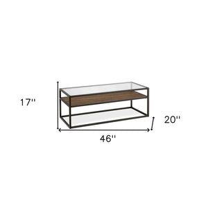 Homeroots 46" Black And Clear Glass And Steel Coffee Table With Shelf   521007