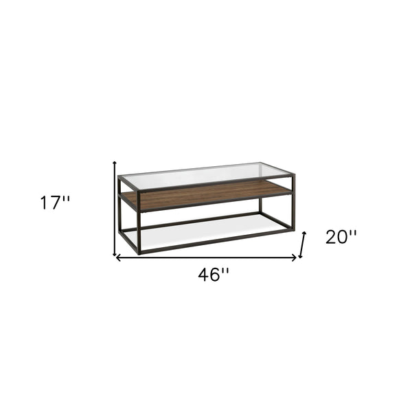 Homeroots 46" Black And Clear Glass And Steel Coffee Table With Shelf   521007