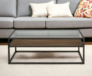 Homeroots 46" Black And Clear Glass And Steel Coffee Table With Shelf   521007