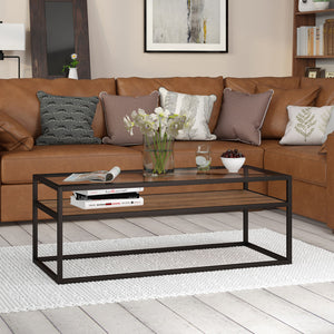 Homeroots 46" Black And Clear Glass And Steel Coffee Table With Shelf   521007