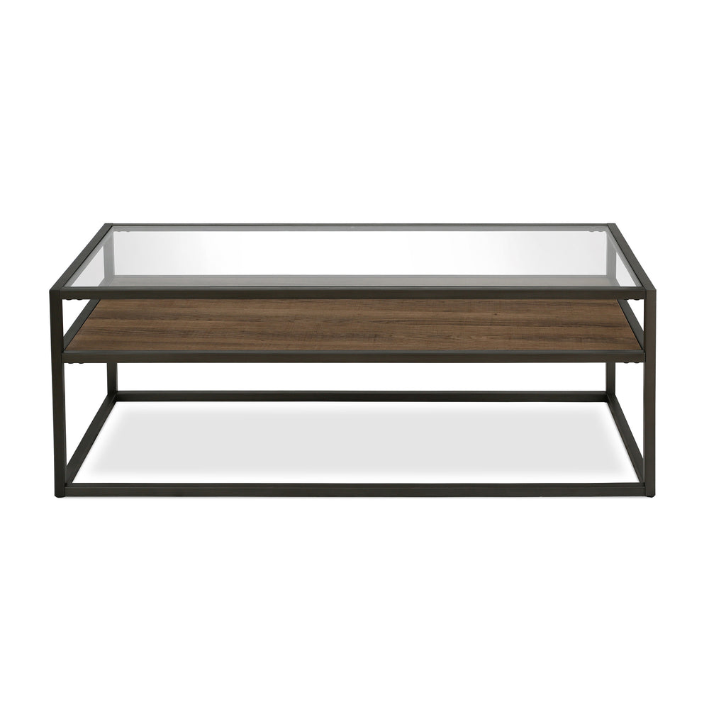 Homeroots 46" Black And Clear Glass And Steel Coffee Table With Shelf   521007