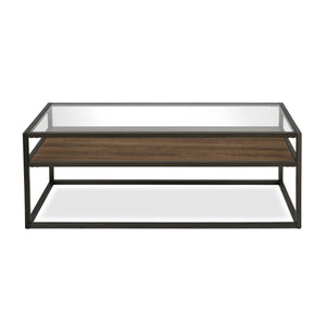 Homeroots 46" Black And Clear Glass And Steel Coffee Table With Shelf   521007