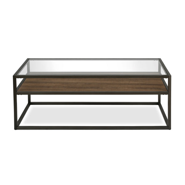 Homeroots 46" Black And Clear Glass And Steel Coffee Table With Shelf   521007