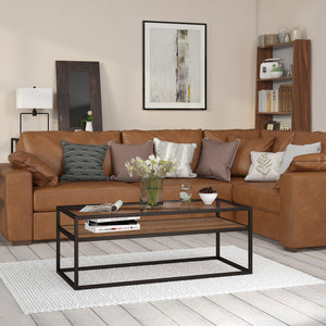 Homeroots 46" Black And Clear Glass And Steel Coffee Table With Shelf   521007