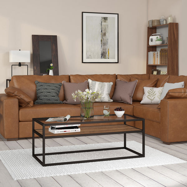 Homeroots 46" Black And Clear Glass And Steel Coffee Table With Shelf   521007