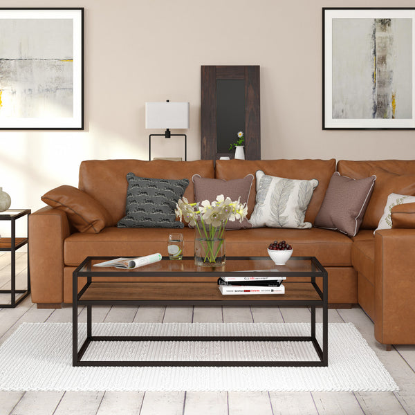 Homeroots 46" Black And Clear Glass And Steel Coffee Table With Shelf   521007