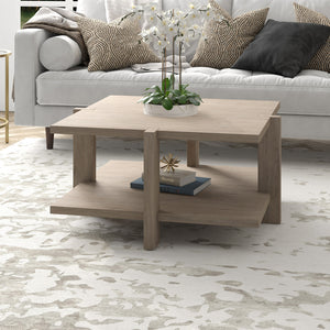 Homeroots 35" Gray Square Coffee Table With Shelf   521009