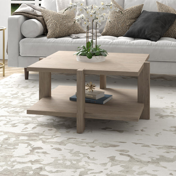 Homeroots 35" Gray Square Coffee Table With Shelf   521009