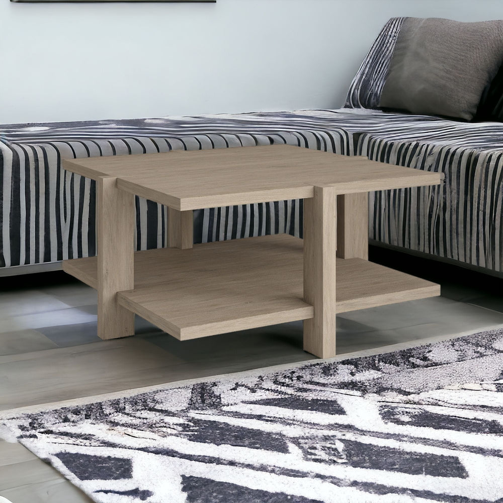 Homeroots 35" Gray Square Coffee Table With Shelf   521009
