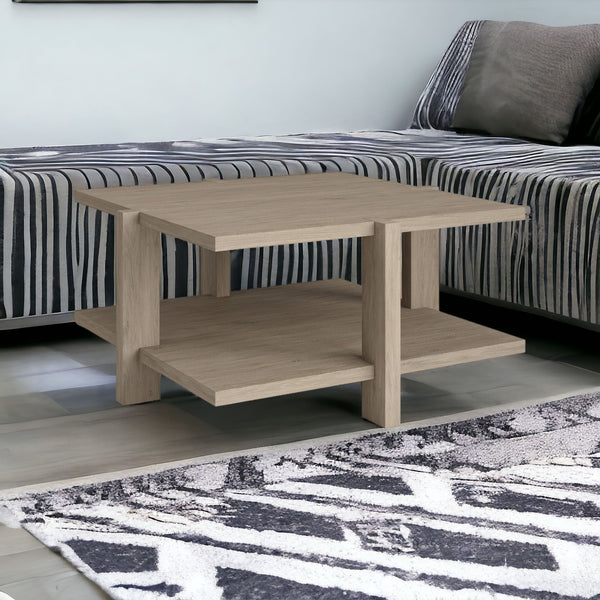 Homeroots 35" Gray Square Coffee Table With Shelf   521009