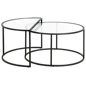 Homeroots Set Of Two 33" Black Glass And Steel Half Circle Nested Coffee Tables   521010