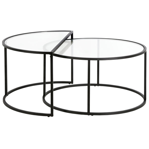 Homeroots Set Of Two 33" Black Glass And Steel Half Circle Nested Coffee Tables   521010