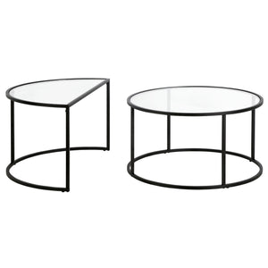 Homeroots Set Of Two 33" Black Glass And Steel Half Circle Nested Coffee Tables   521010