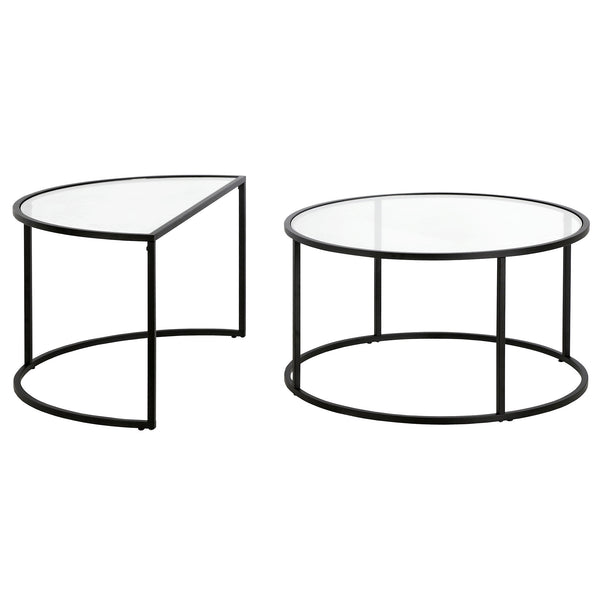 Homeroots Set Of Two 33" Black Glass And Steel Half Circle Nested Coffee Tables   521010