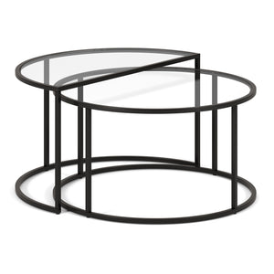 Homeroots Set Of Two 33" Black Glass And Steel Half Circle Nested Coffee Tables   521010