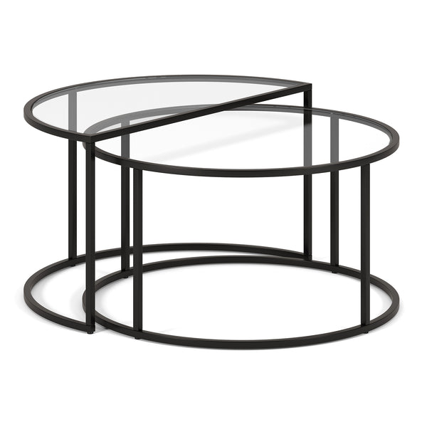 Homeroots Set Of Two 33" Black Glass And Steel Half Circle Nested Coffee Tables   521010
