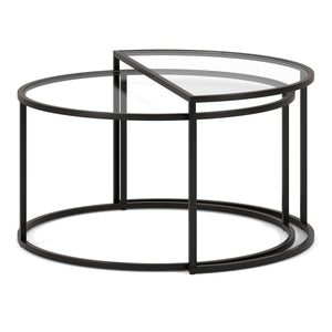 Homeroots Set Of Two 33" Black Glass And Steel Half Circle Nested Coffee Tables   521010