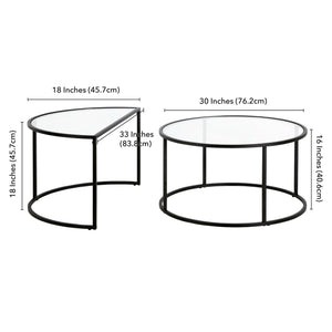 Homeroots Set Of Two 33" Black Glass And Steel Half Circle Nested Coffee Tables   521010